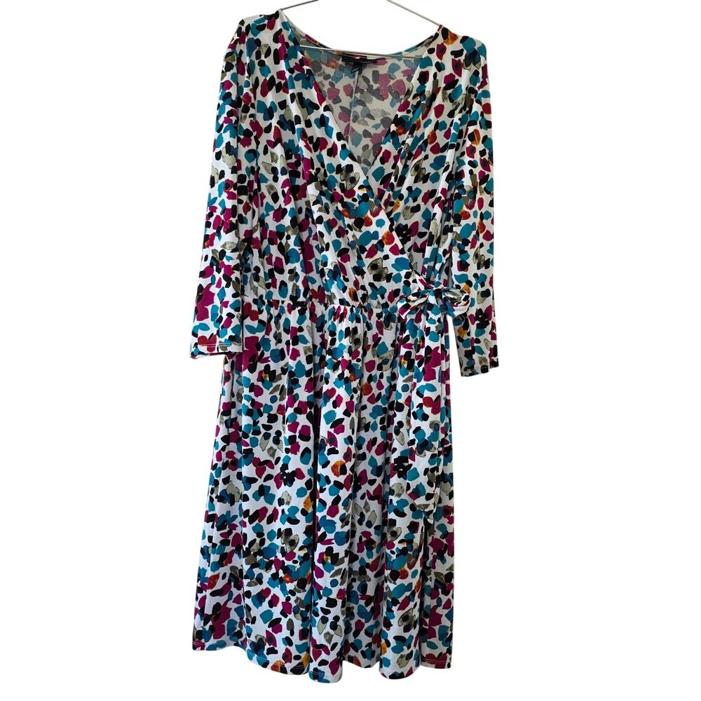 Lane Bryant Colorful Abstract Print Faux Wrap Dress Size 18/20 Plus Stretch Midi